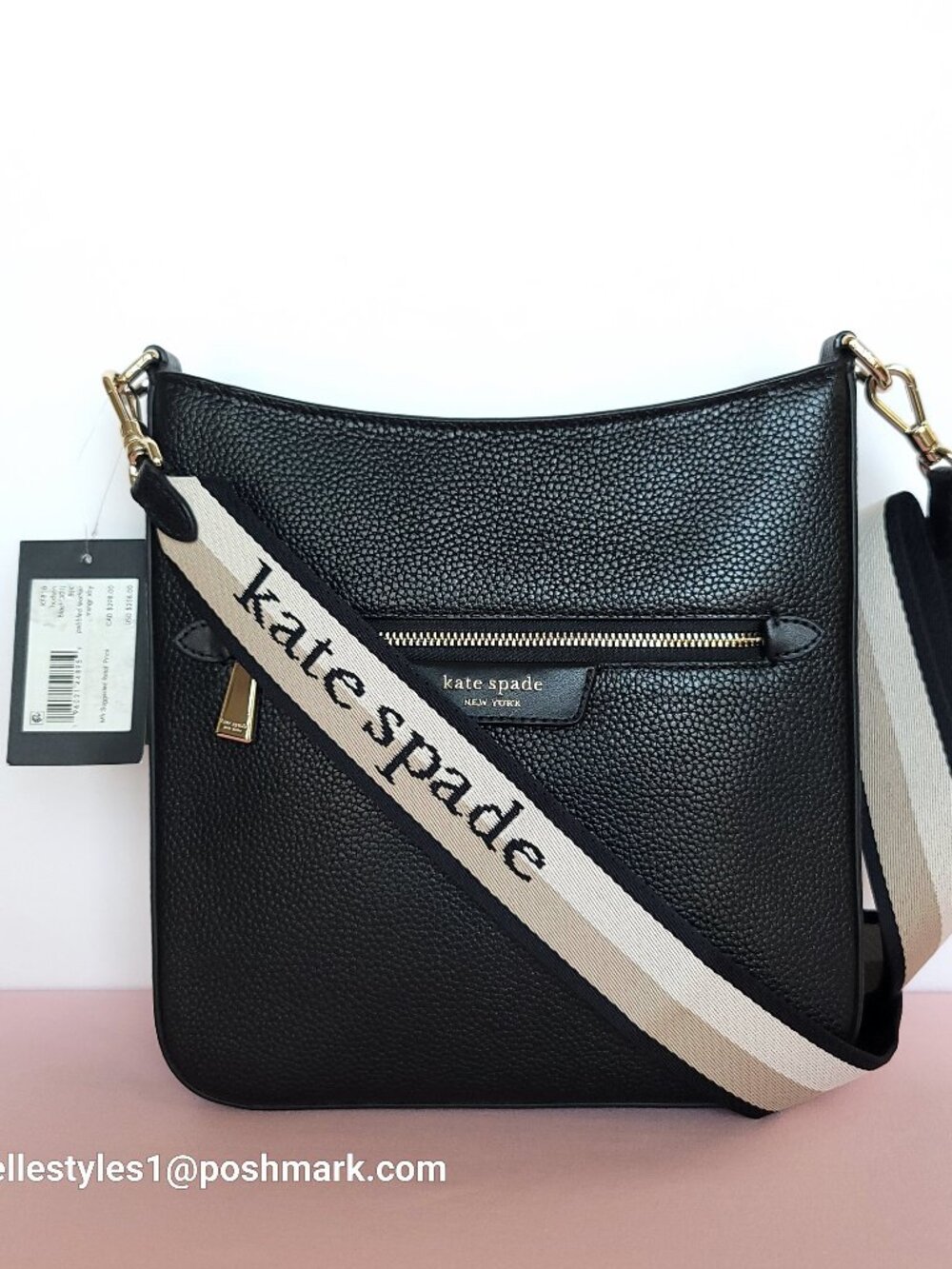 KATE SPADE Hudson Pebbled Leather Messenger Crossbody Bag- Black color⭐ - Picture 16 of 16